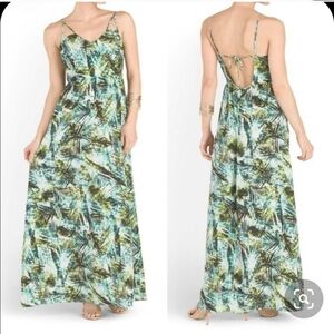 Parker Kisa Strappy Tie Back Green Tropical Maxi Dress Sz Small
